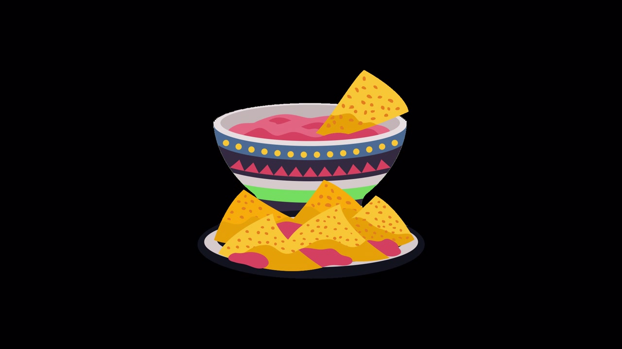 Ciotola animata di salsa e tortilla chips