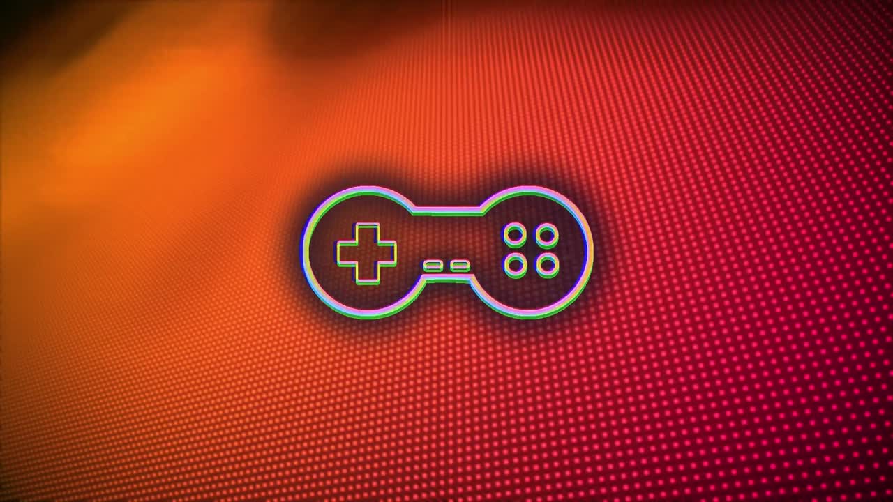 animación de una consola de juegos con fallas sobre puntos que forman un patrón de onda