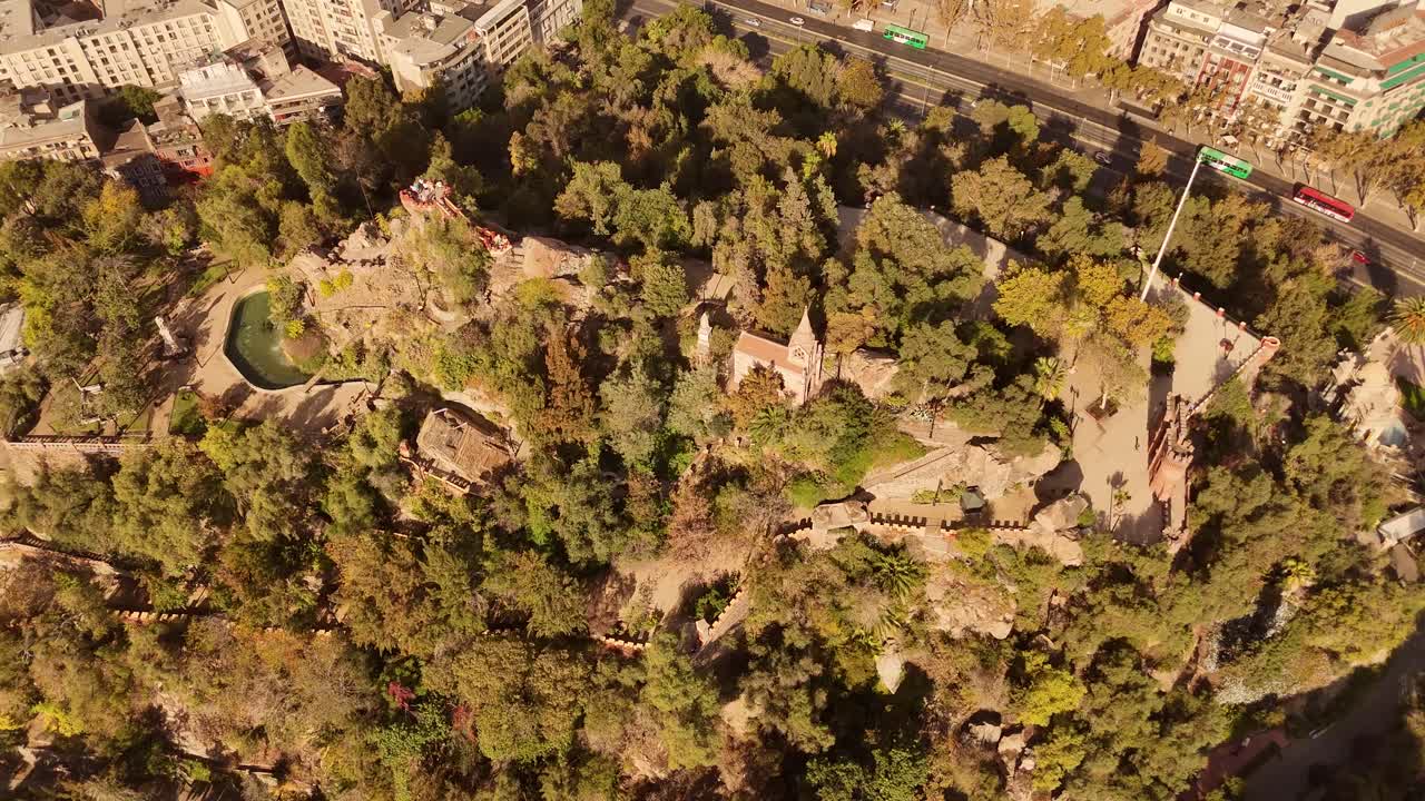 Explore de Chile with this 4K 60fps footage of Cerro Santa Lucia, a historic hill park offering panoramic city views. Ideal for travel and cityscape scenes.