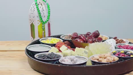 iftar food table. evening meal. tasting ramadan sweets