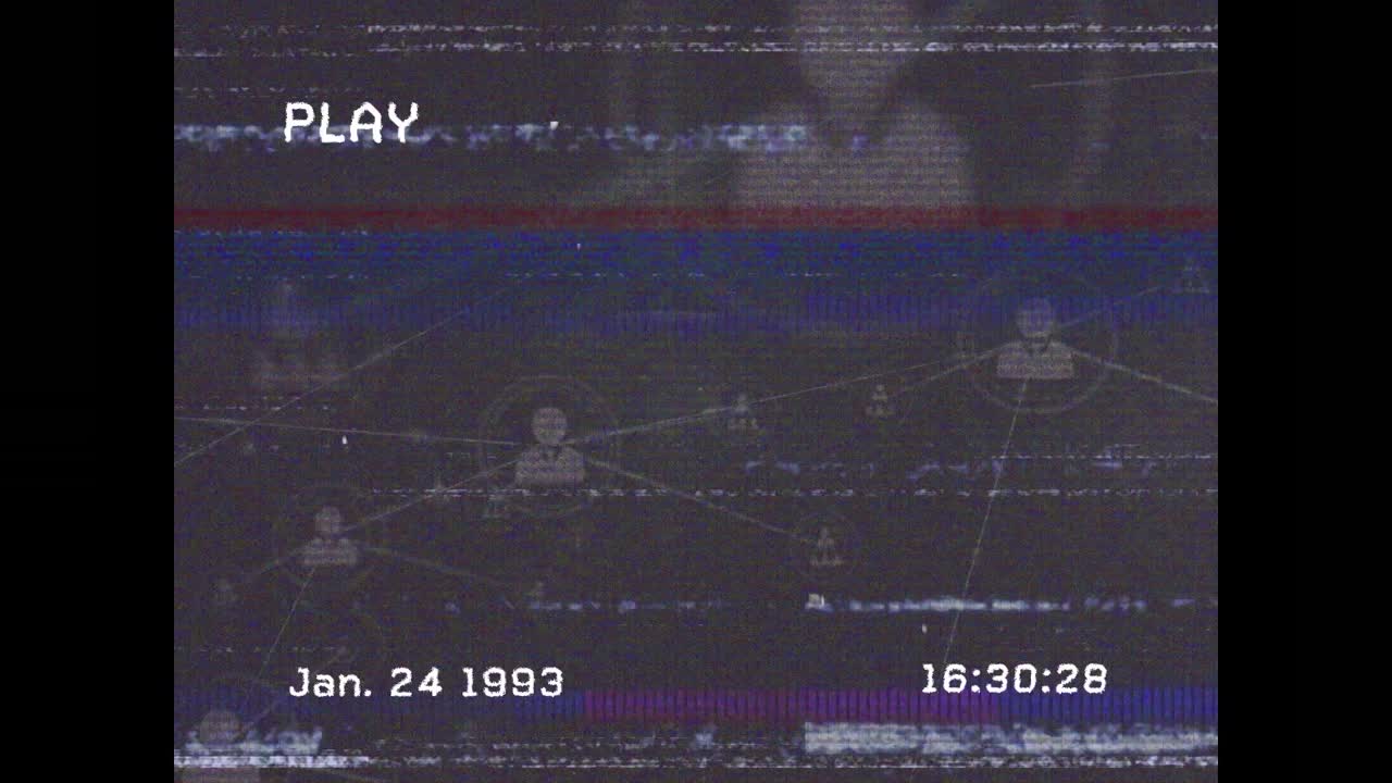 Animation of vhs glitch effect over network of profile icons against grey background