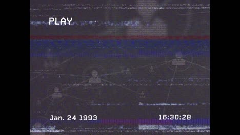 Animation-of-vhs-glitch-effect-over-network-of-profile-icons-against-grey-background