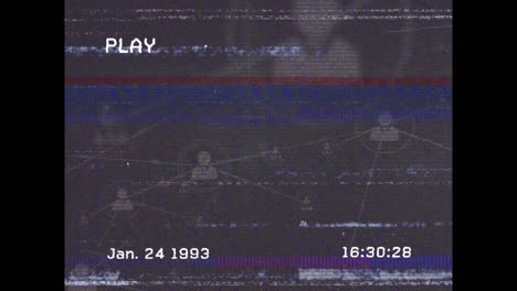 animación del efecto de fallo de vhs sobre la red de iconos de perfil contra un fondo gris