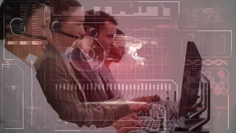 animación del procesamiento de datos financieros sobre personas de negocios que trabajan en la oficina