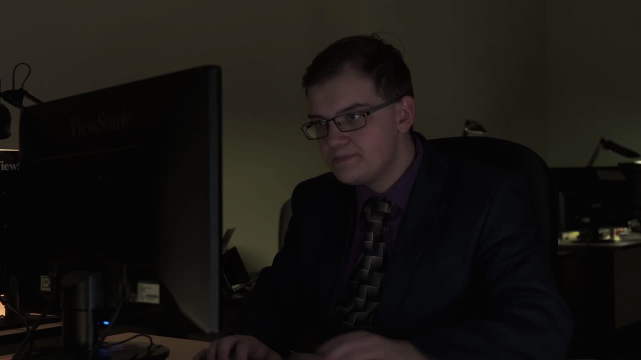 Businessman working late at night