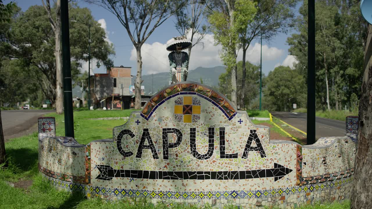 CAPULA MICHOACAN TOWN SIGN AT NOON