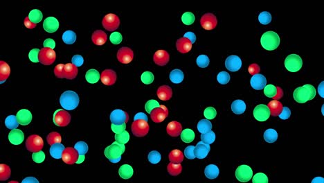 three-dimensional jumble of red, green and blue balls flying randomly and unregulated across the screen