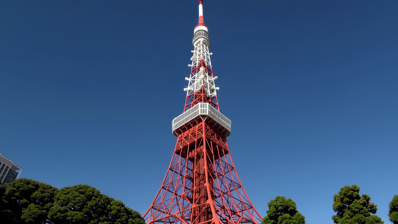 Tokyo Tower under a vibrant blue sky