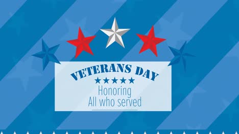 animation of veterans day text over flag of america pattern
