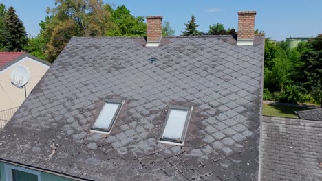 house with eternit roof - aerial drone shot