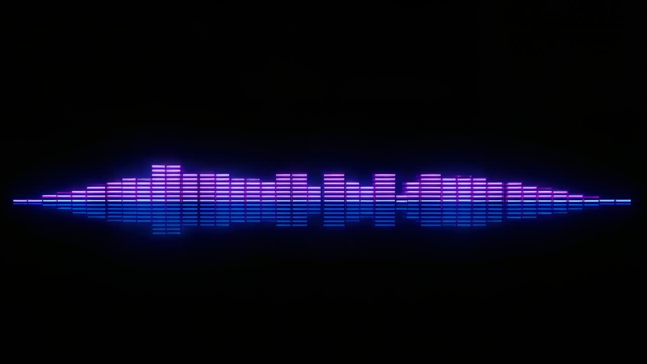 Receiving audio input, waveform graphic growing and shifting from blue to purple on black canvas