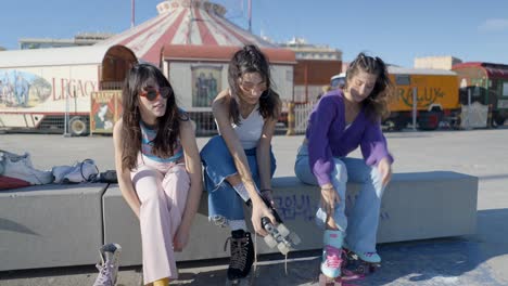 friends roller skating at a circus