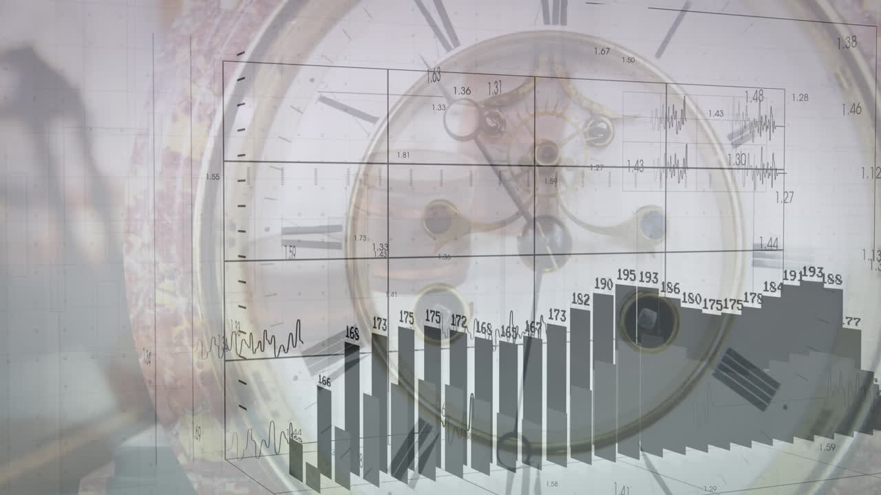 анимация графиков, изменение чисел в течение часа на абстрактном фоне