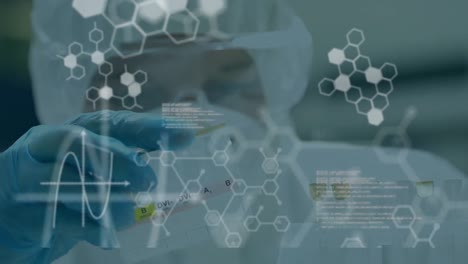 animación del procesamiento de datos científicos sobre el científico en el laboratorio