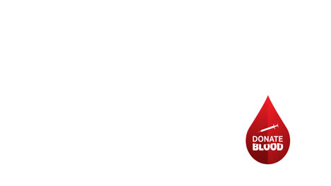 Animation-of-donate-blood-text-with-syringe-in-red-blood-droplet-logo,-on-white-background