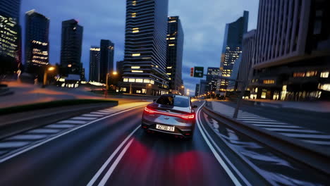 city drive at dusk