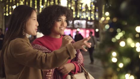 two women looking at christmas lights