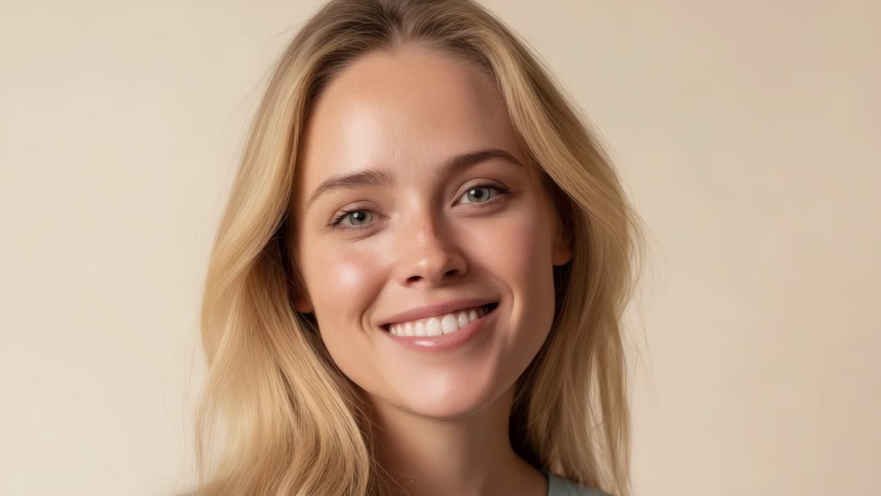 Smiling young woman with long blonde hair