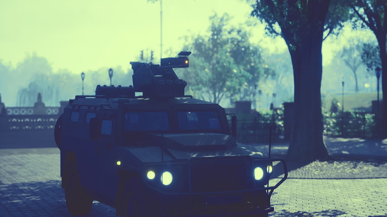 Fueling curiosity in the early morning with a tactical vehicle in a park