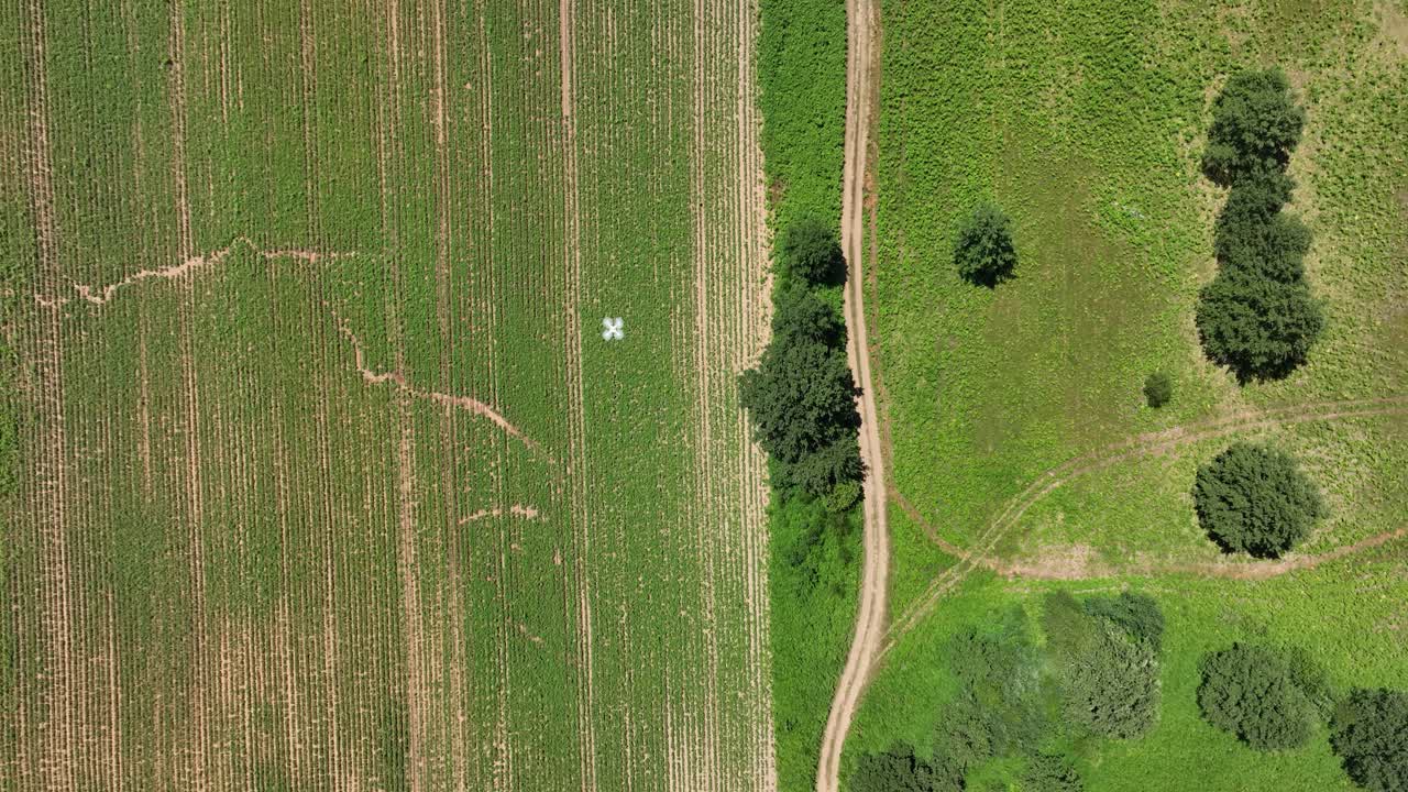 Aerial Top Down Drone Surveying Farmland with Multispectral Sensors