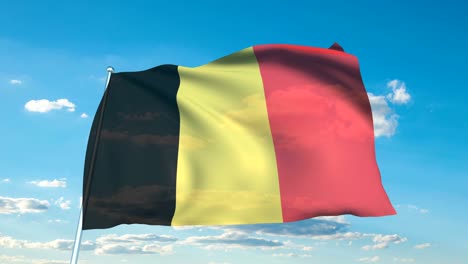 flag of belgium with fabric structure against a cloudy sky (loopable)