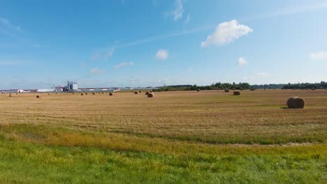 field with haystacks, steadicam shooting