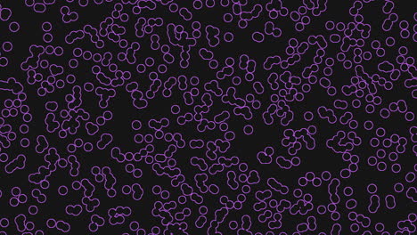 a dynamic pattern of small purple dots on a black background creates a sense of movement and flow. the closely packed circular shapes form a whimsical and lively composition
