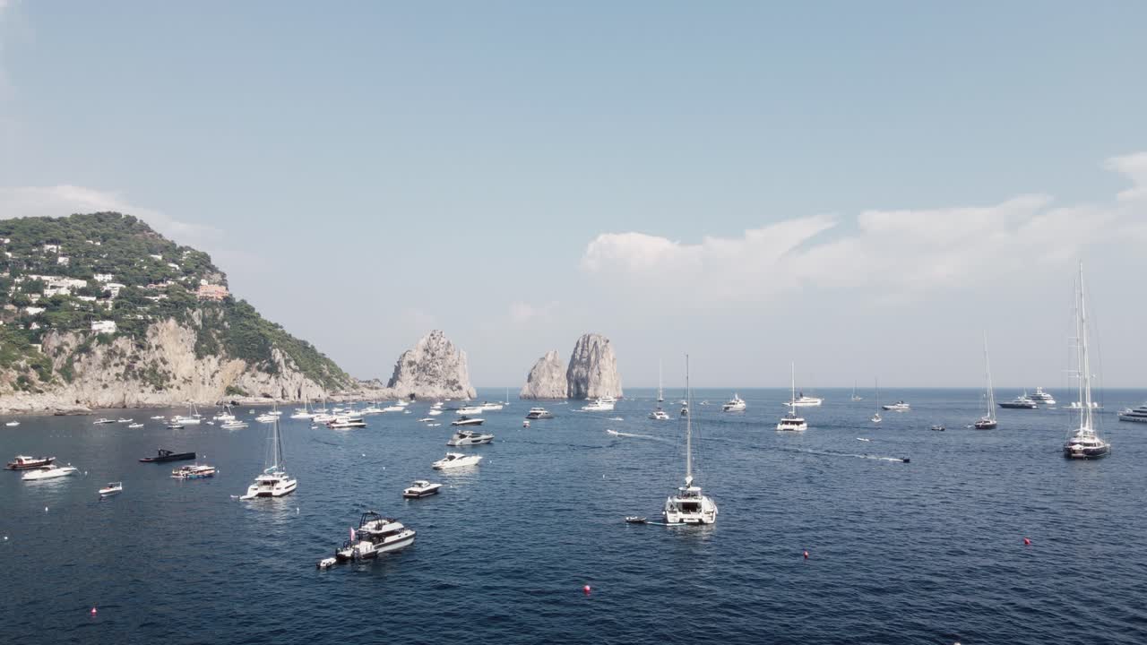 Flying over the crystal waters of Capri in Italy.
