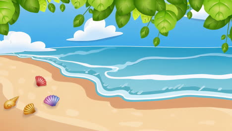beach scene with shells and leaves