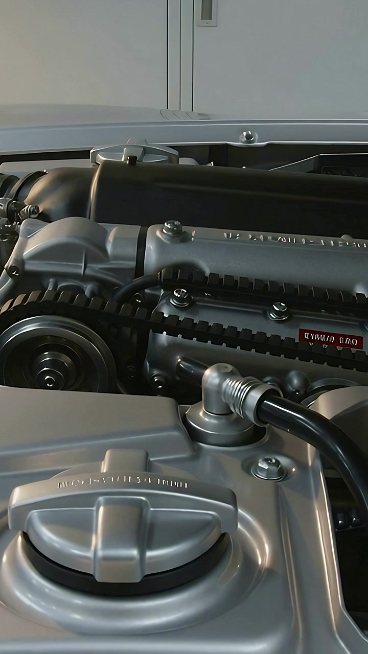 Vertical video: Panning camera starting downward in garage, showing valve cover and filler cap