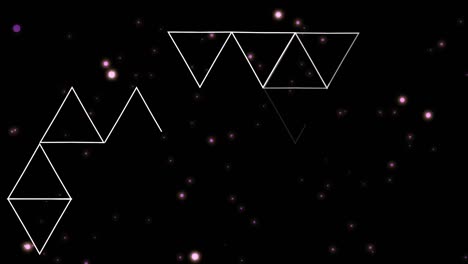 animación de triángulos blancos procesados sobre manchas rosadas brillantes sobre fondo negro