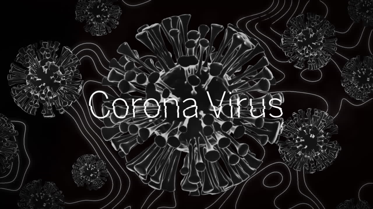 animación de las células de covid 19 sobre el texto del virus de la corona