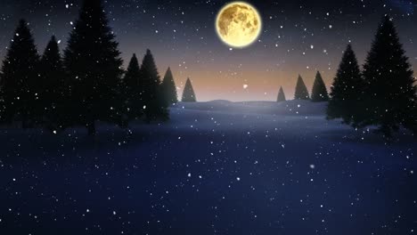 Falling-snow-and-Christmas-night-starry-sky-with-moon