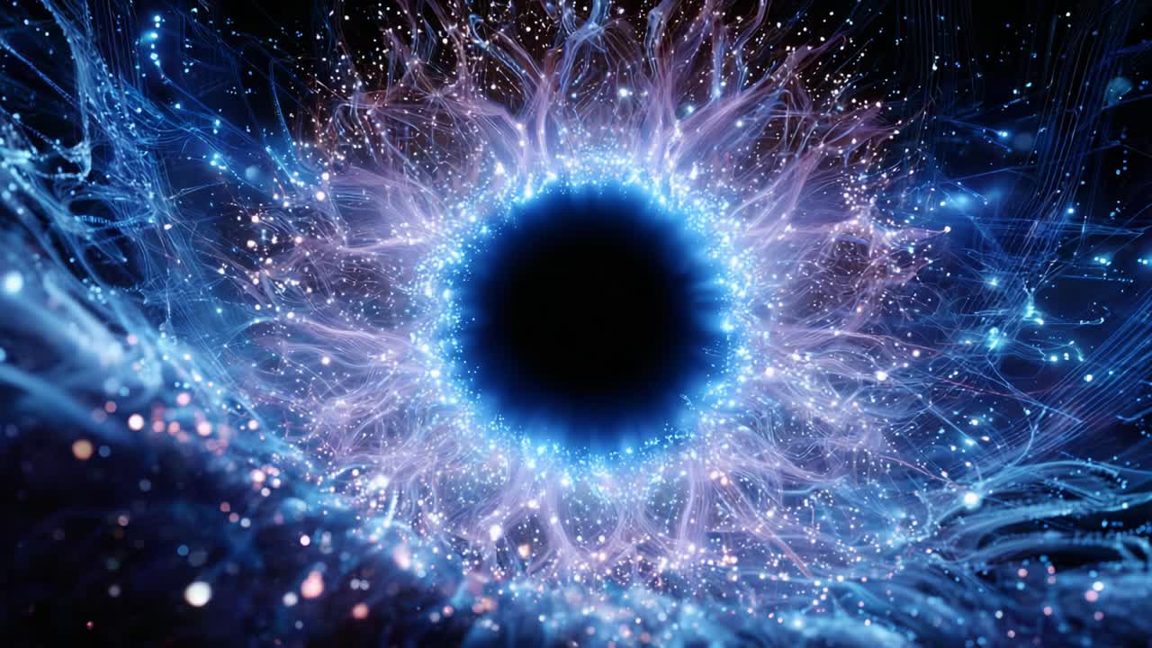 A Mesmerizing Visualization of Cosmic Energy Pulsating Through a Black Hole, Emitting Radiant Light and Colorful Particles, Portraying the Beauty of the Universe's Mysteries and Infinite Depths