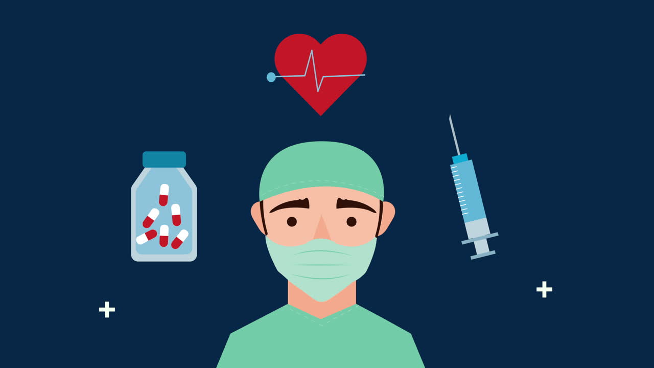 médico cirujano con conjunto de iconos de conjunto médico