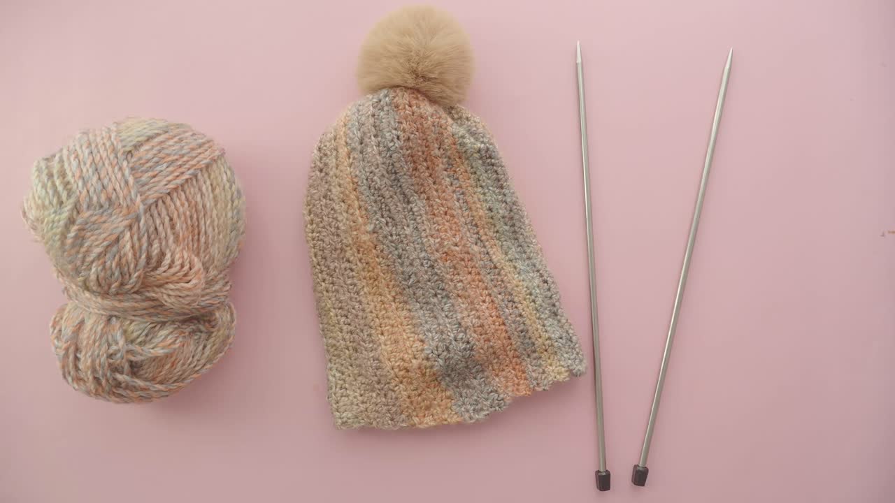Knitting Supplies: Yarn, Hat, and Needles
