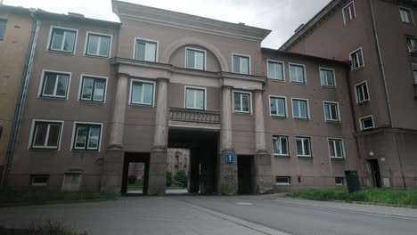 soviet style residential social housing apartment block architecture pan shot