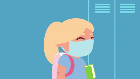 student wearing mask in school locker room