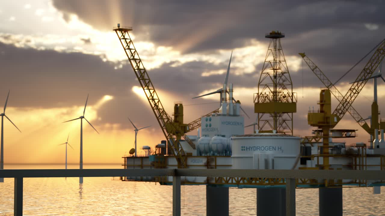 instalación de producción de hidrógeno en alta mar con turbinas eólicas
