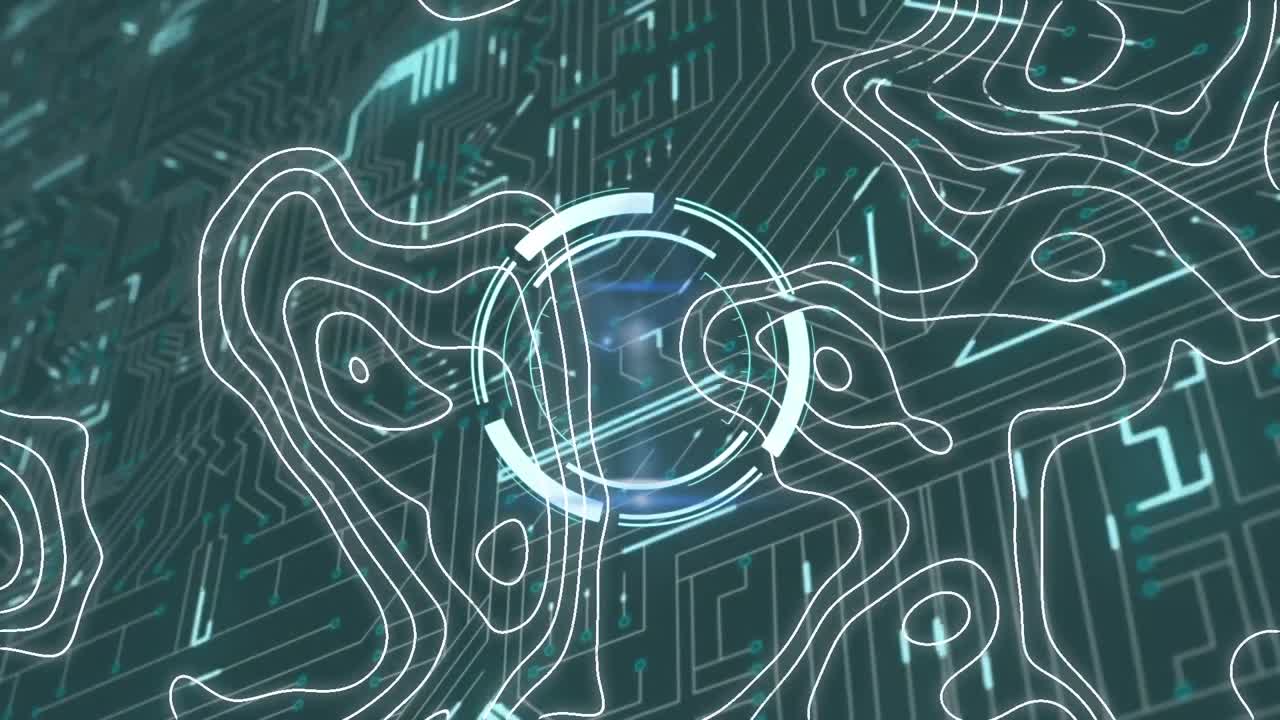 Animation of isohypses and loading symbol over integrated circuit