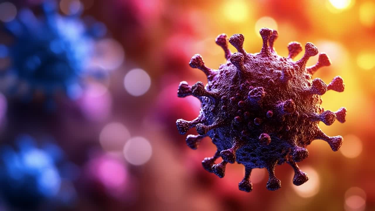 Virus structure visualization. Detailed representation of a virus structure with colorful background, emphasizing molecular features and textures.