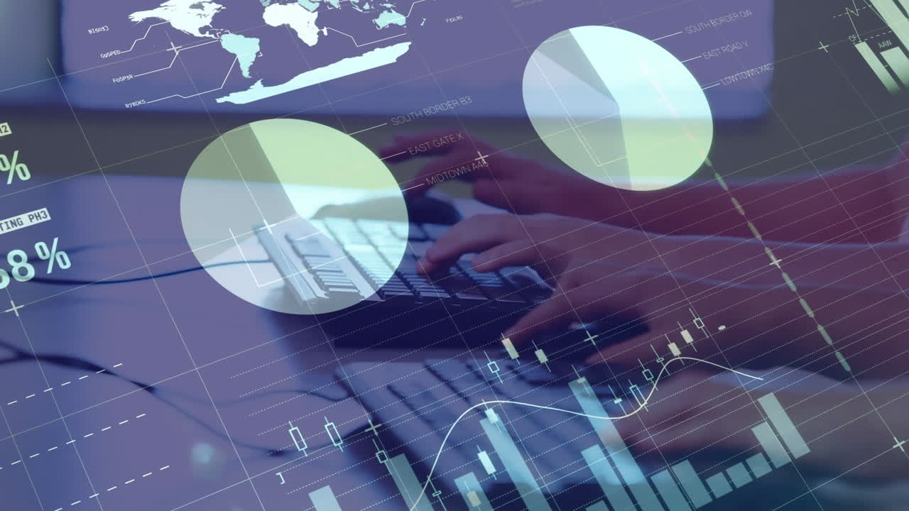 animazione dell'elaborazione di dati finanziari su diversi scolari che utilizzano computer