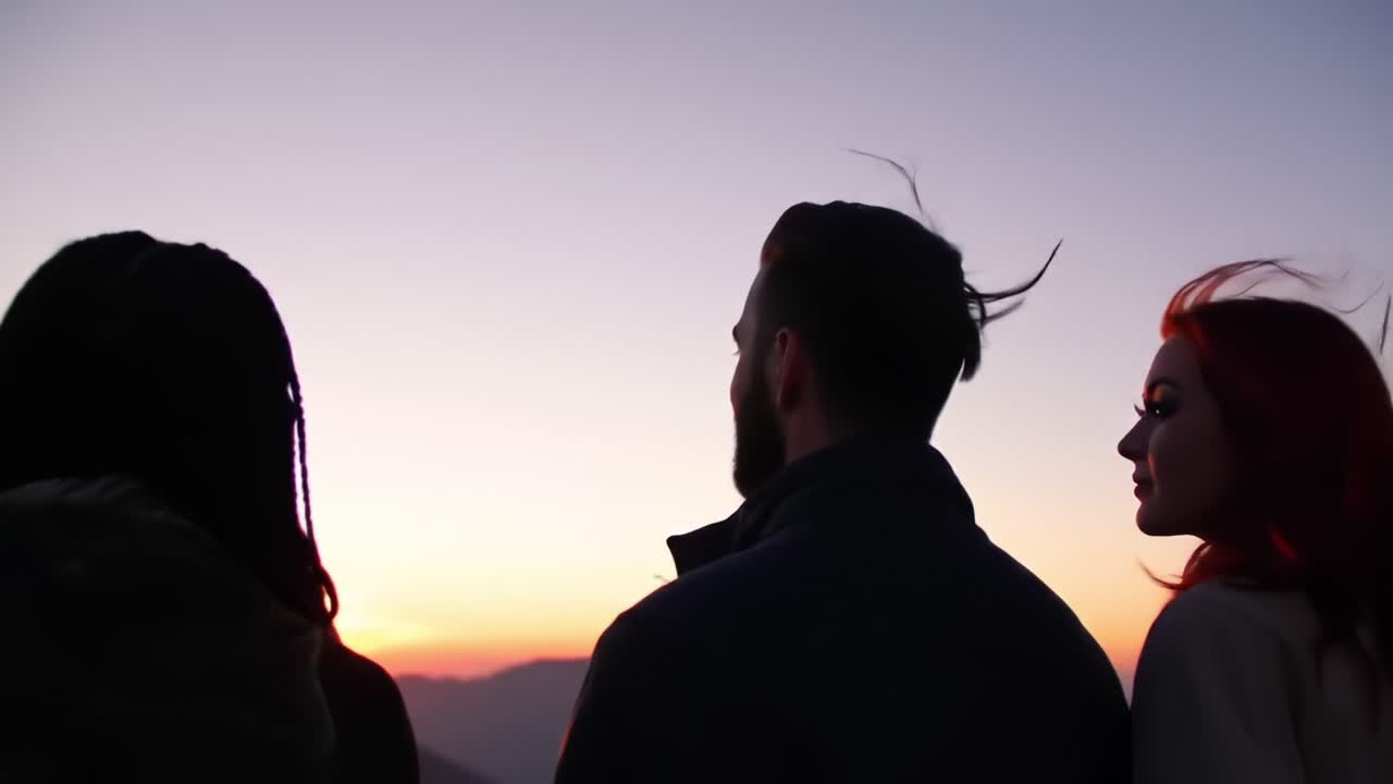 Group Enjoys Sunset View With Calm Atmosphere at Scenic Overlook in Nature During Evening Hours