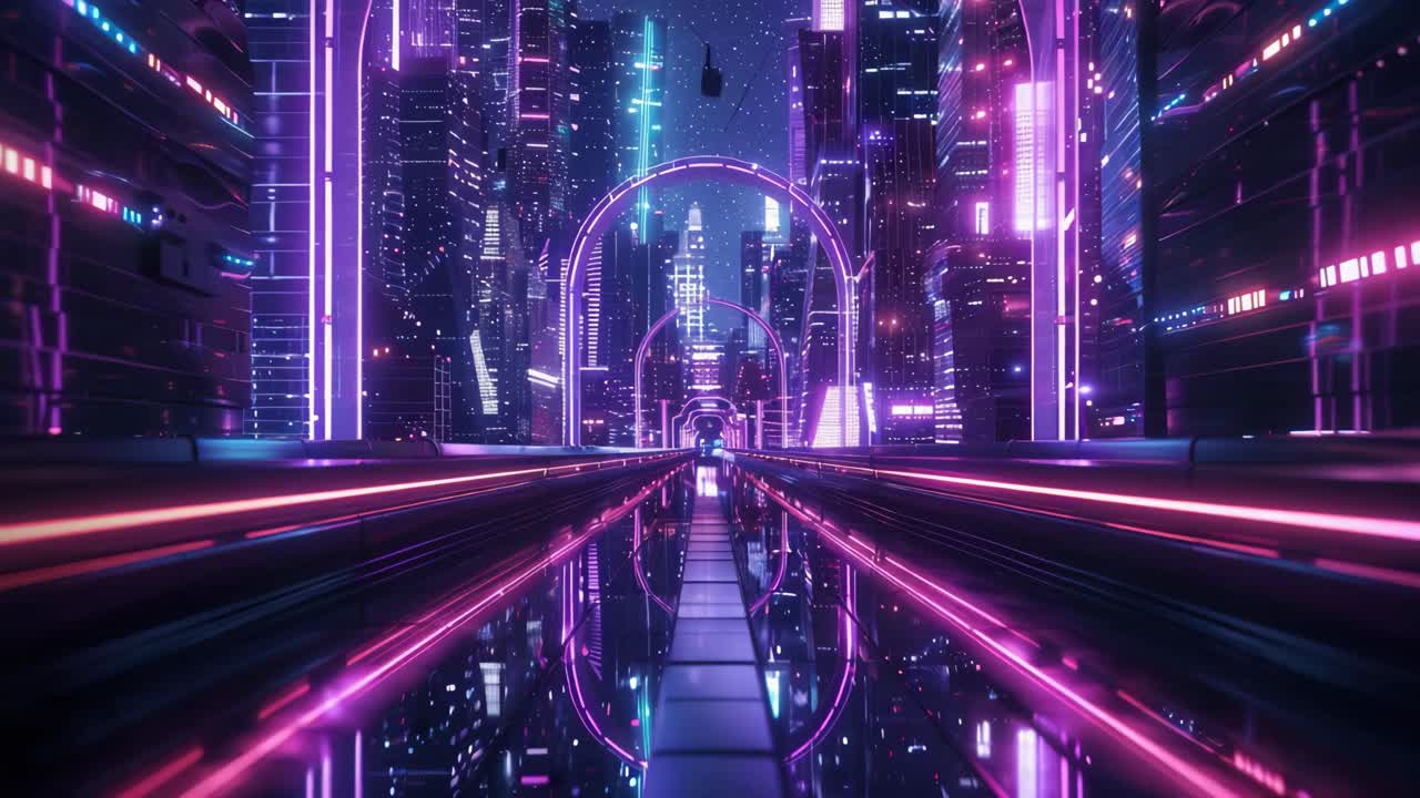 Neon bybillede om natten