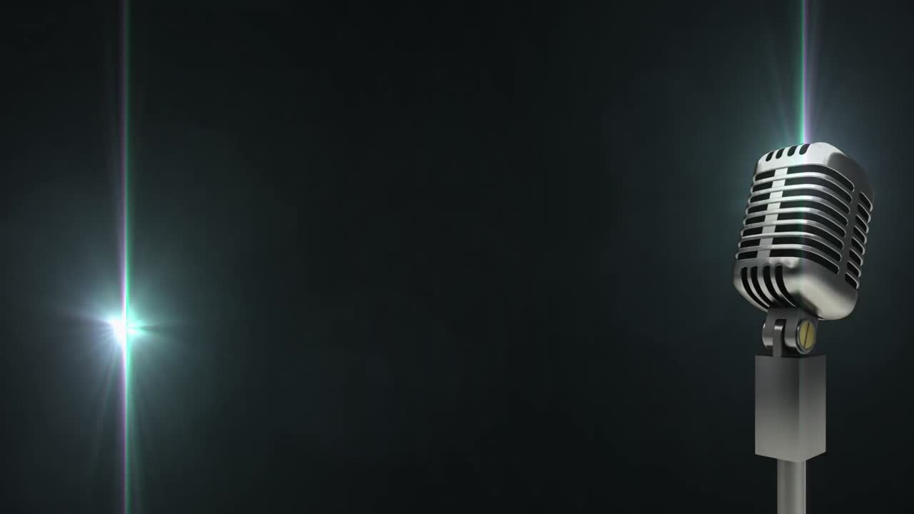 animación de luz y micrófono vintage sobre fondo negro