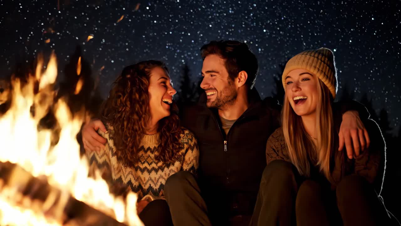 Friends Enjoying a Campfire Under the Stars