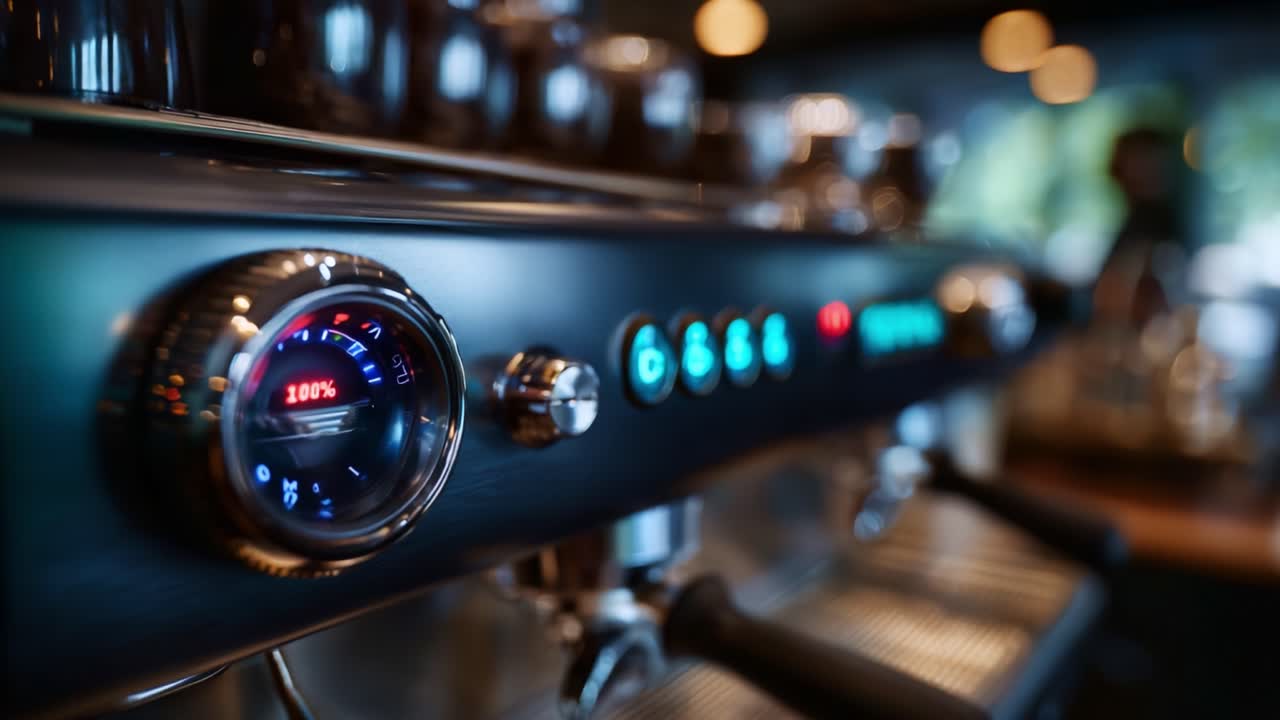 Captivating Close-Up of a Coffee Machine Temperature Gauge Showing Precision and Craftsmanship in Brewing Process with Elegant Blurred Background