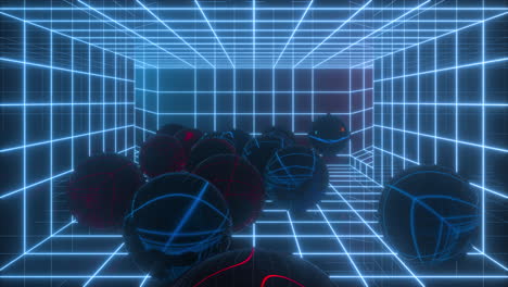 transparent balls in the tunnel, 3d rendering.