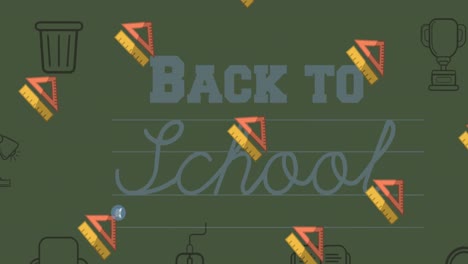 Animation-of-back-to-school-deals-text-over-school-items-icons-on-green-background