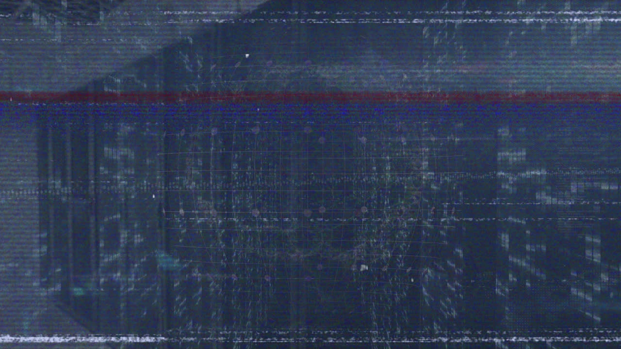 animación de la pantalla de la computadora con efecto de fallo sobre los códigos de programación